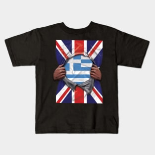 Greece Flag Great Britain Flag Ripped - Gift for Greek From Greece Kids T-Shirt